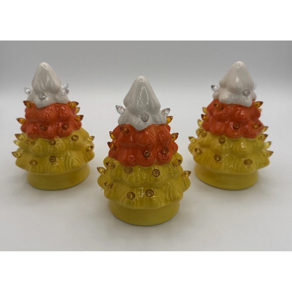 Mr. Christmas Halloween Candy Corn Tree Light Up Ceramic Display,‎ Set Of 3
